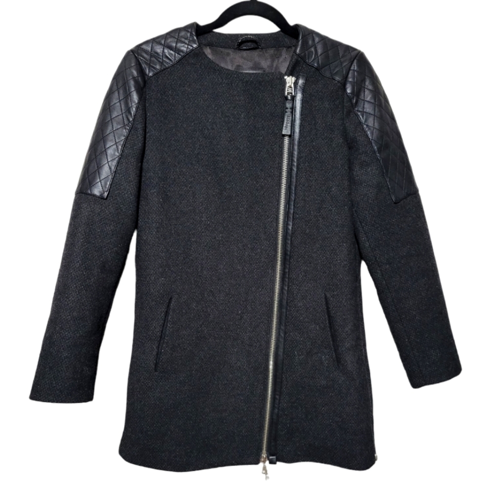 Wool Coat Leather Jacket S Mackage Montreal Quilted Black Cashmere Blend  Winter